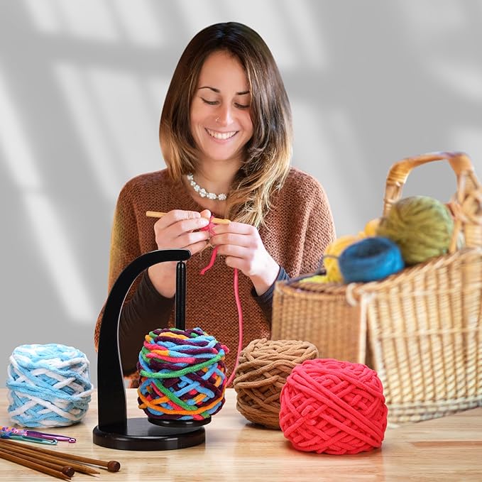 Model Magnetic Pendulum Wooden Yarn Holder for Crocheting,Yarn Storage Organizer with Yarn Spinner for Balls,Delightful Surprise Gift for Knitting Lovers by ARTOWELL (Ebony-Colored)