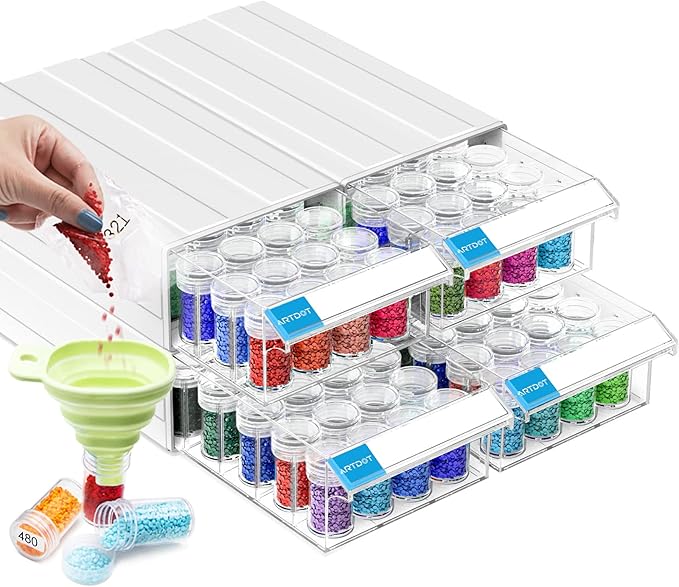 ARTDOT 4-Pack Interlocking Storage Containers for Diamond Art Kits for Adults, 128 Slots Storage Box for Diamond Painting Accessories and Tools
