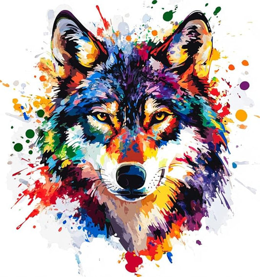 moohue stamped cross stitch kits for adults animal wolf 14ct pre printed cross stitch kits for beginners (animal colorful wolf)