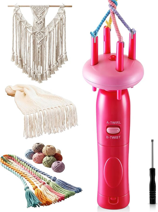 Gulfmew Portable Cord Maker & Fringe Twister, Handheld Yarn Crafting Tool for DIY Macrame & Knotting, Lightweight & Beginner-Friendly, Twisting Tassels in Seconds for Scarves(Pink)