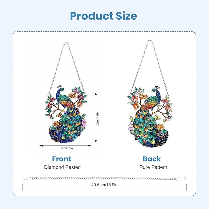 EOBROMD Diamond Hanging Art Kits for Adults Flower, Peacock DIY Special Shaped Rhinestone Kits for Adults, Diamond Art Painting Suncatcher, Window Pendants Home Garden Wall Hanging Ornament