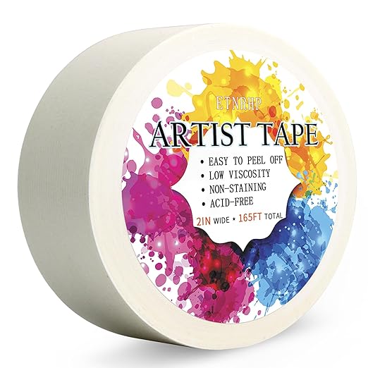White Artist Tape for Watercolor Paper Drafting Art Low Tack Masking Tape Acid Free Painter Watercolor Tape for Painting Canvas Framing, 2 inches Wide 165FT Long Total