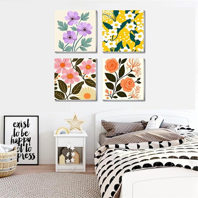 Canrichshop 4 Pack Adult Paint by Number Kits Beginner & All Ages 4-8-12 and More,Framed Flowers Painting by Numbers, DIY Paint by Numbers for Adults for Decor Present 8X 8 inch