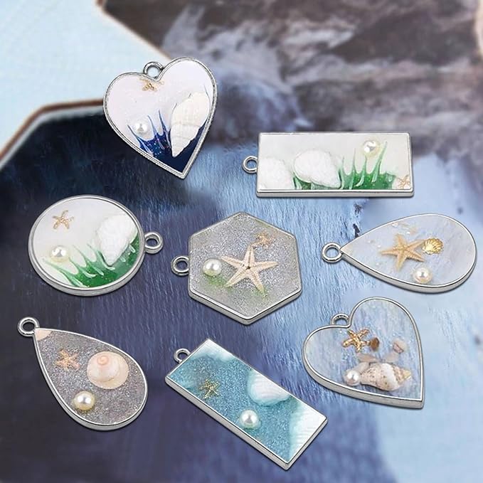 50pcs Open Bezels 5 Styles Open Frame Pendant Open Back Bezel Pendants Geometric Hollow Frame Pendant for Resin Casting, Necklace, Earrings, Pressed Flower, DIY Crafts(White K)
