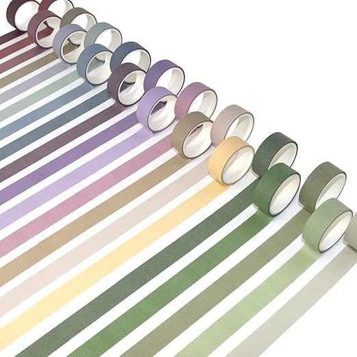 Mooker 20 Rolls Washi Tape Set, Colored Masking Tape, Decorative Nature Colored Tapes for Arts, DIY Crafts, Bullet Journals, Scrapbooking - 15mm Wide