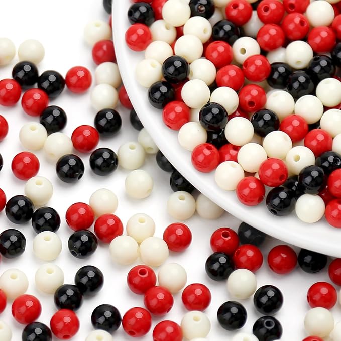 1000pcs 6mm mixed color acrylic round beads, assorted plastic gumball bubble gum beads with hole pastel loose beads bulk for jewelry diy making crafting supplies (red black series)