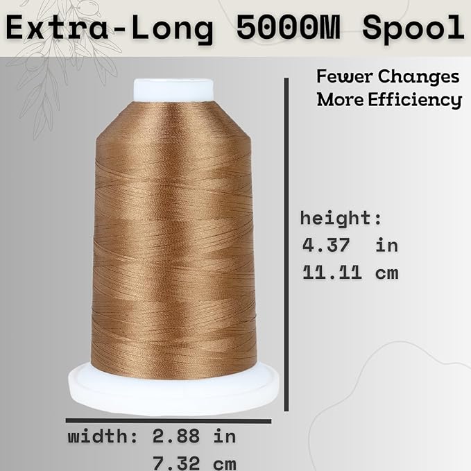 Simthread Trilobal Polyester Thread – 5000M (5500yds) No.40 – Super Sheen, Tangle-Free – Built-in Thread Lock Spool – Compatible with Brother, Singer, Janome & More, Light Brown-323