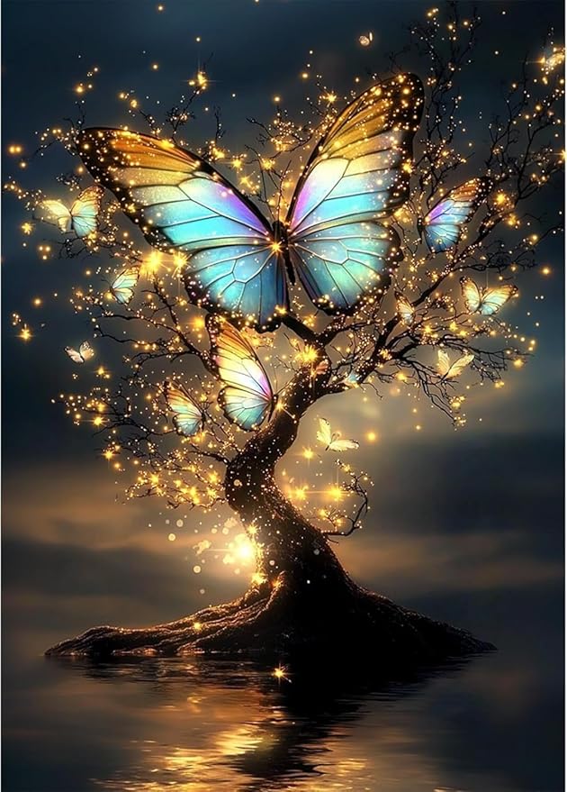WUDWL Butterfly Diamond Art Kits for Adults - Diamond Painting Kits for Adults Beginner, Tree of Life DIY 5D Full Drill Gem Art for Home Wall Decor 12x16 inch