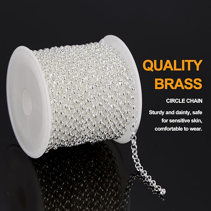 KYUNHOO 5 Meters Small Circle Chain for Jewelry Making Silver Plated Necklace Chains Bulk with Jewelry Connectors for Handcraft DIY