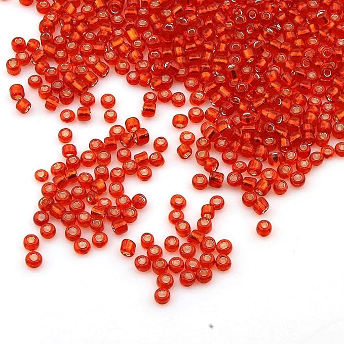 Perlin Glass Seed Beads 4mm 6/0 Round 1100pcs Mini Small Pony Spacer Beads Kit for Jewelry Making Earrings Bracelets Pendants Waist DIY Handmade (Red Silver Lined)