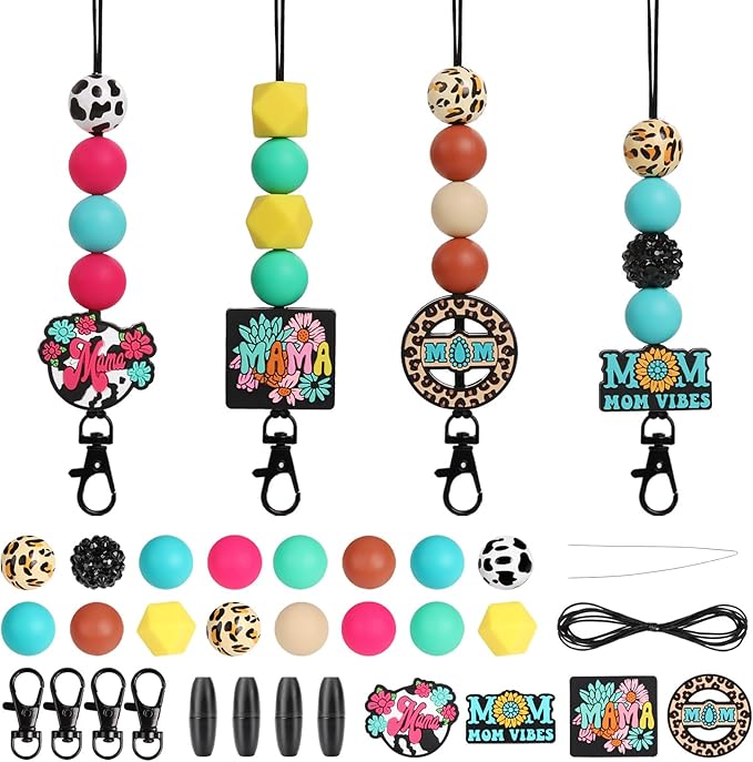 MUBYOK F02 Mama Car Freshie Hangers Making Kit DIY Silicone Beads Hanging Charms Accessories Supplies