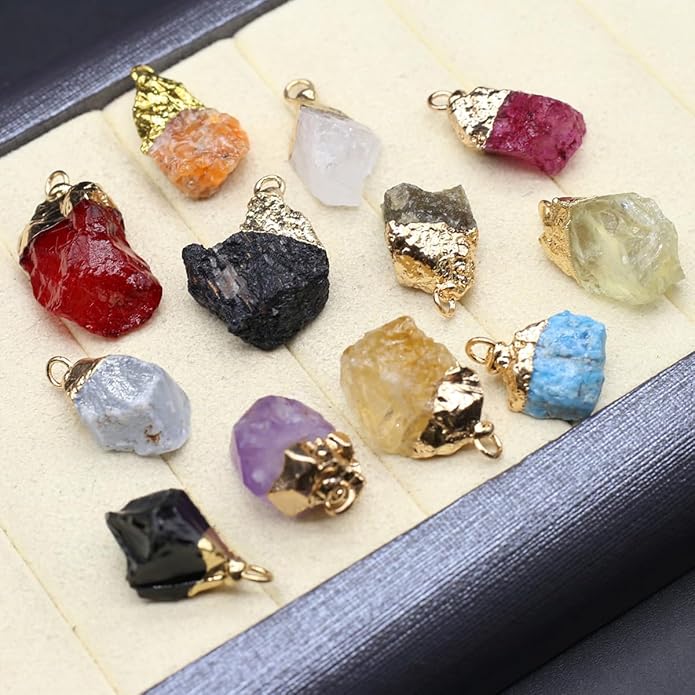 LHJ 12 Pcs Natural Stone Pendants Random Irregular Shape Raw Healing Crystal Agate Charms for Jewelry Making Necklace Gift