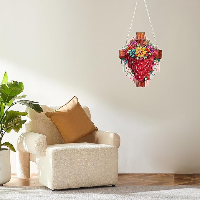 MOGTAA Easter Cross Diamond Art Hanging Kits for Adults Beginners, Flowers Diamond Art Suncatchers, 5D Special Shape Diamond Painting Window Pendant Kit for Home Garden Wall Decor
