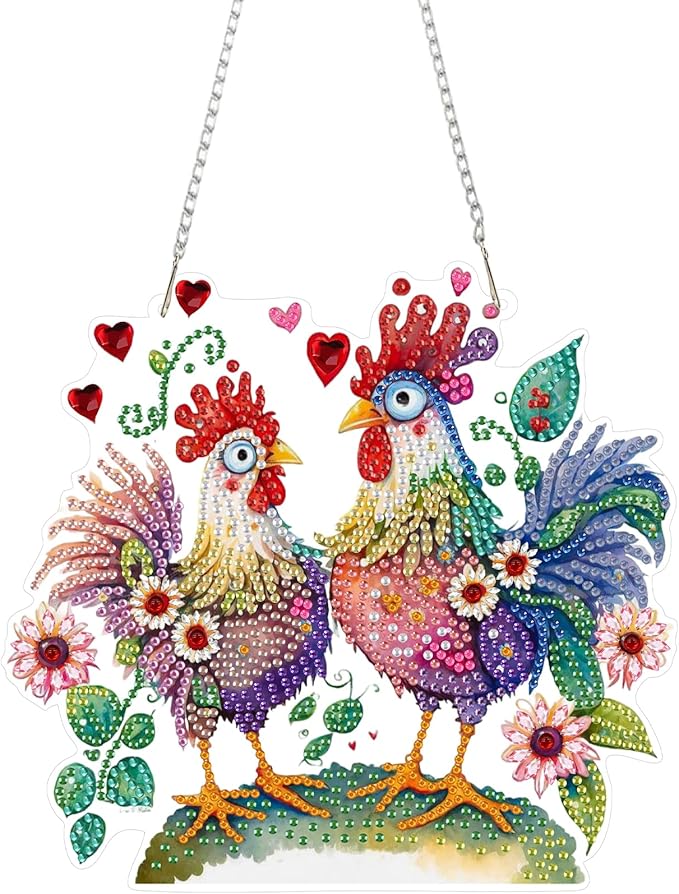 GUMITOON Diamond Art Kits for Adults Ornaments-Chicken Diamond Art Paintings Suncatchers-Full Drill Diamond Dots Paintings for Beginners, Round 5D Paint with Diamonds Art Accessories Gem DIY Deco