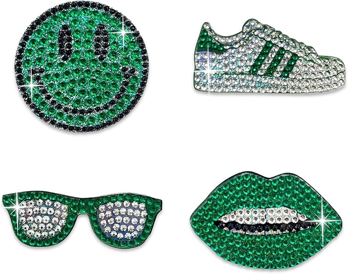 stickerbeans® rhinestone stickers - green spirit 4-pack, 2” x 2” each, unique sparkly cut-to-shape for collecting, trading, decorating laptops, phone cases, scrapbooks for kids, teens, & adults