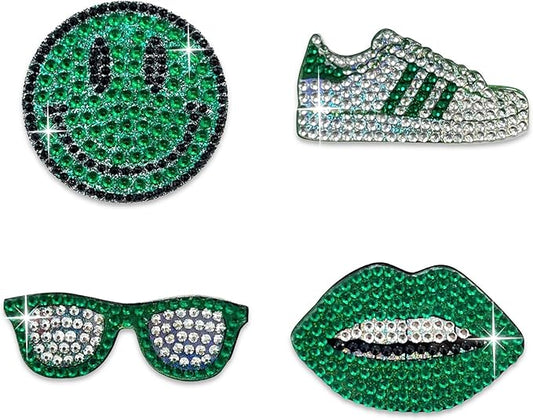 stickerbeans® rhinestone stickers - green spirit 4-pack, 2” x 2” each, unique sparkly cut-to-shape for collecting, trading, decorating laptops, phone cases, scrapbooks for kids, teens, & adults