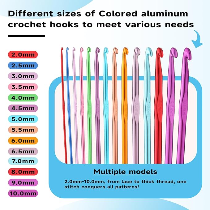 Mayboos 35 Pcs Crochet Hooks Set, Coloured Aluminum Ergonomic Handle Crochet Knitting Needles Craft Yarn for Beginners and Experienced Crochet Hook