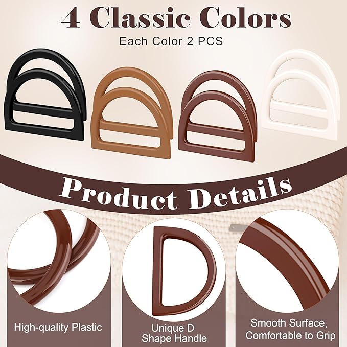 Coitak 4+8 PCS Bag Bases for Crochet with D Shape Purse Handles for Bag Making, 2 PCS Crochet Hooks, 4 Colors Leather Purse Bottoms for Crocheting DIY