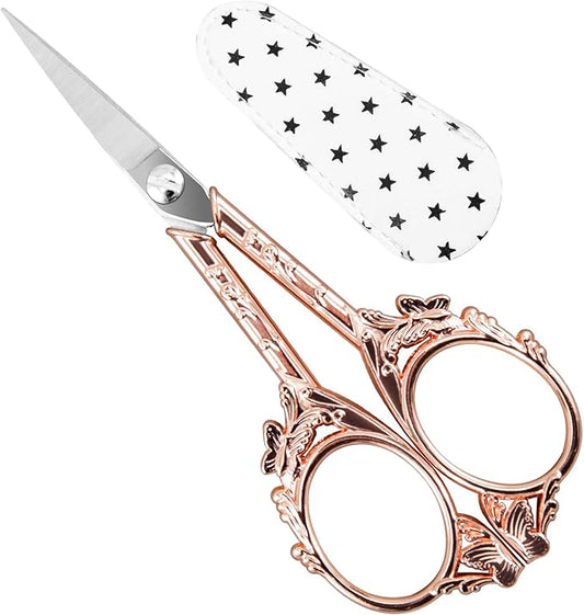Crochet Scissors with Cover – Rose Gold Vintage Small Embroidery Scissors, Sharp Craft Scissors for Yarn Thread Sewing Needlework, Pretty Gift for Crocheter Quilter, 4.6 Inch