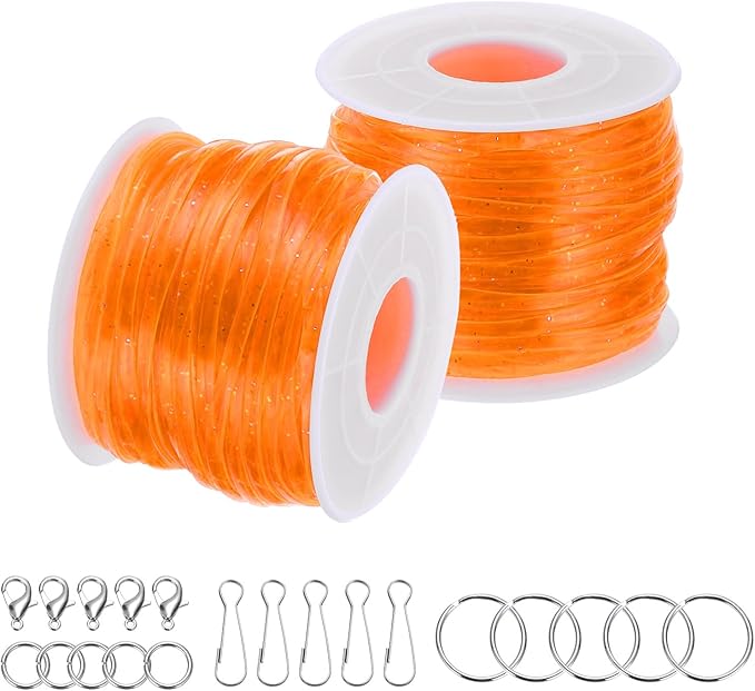 PATIKIL Lanyard String Kit, 2 Rolls Glitters Plastic Lacing Cord Gimp String Lanyard Weaving Kit with Lanyards Accessories for Jewelry Making DIY Crafts, Bracelets, Keychains, Orange