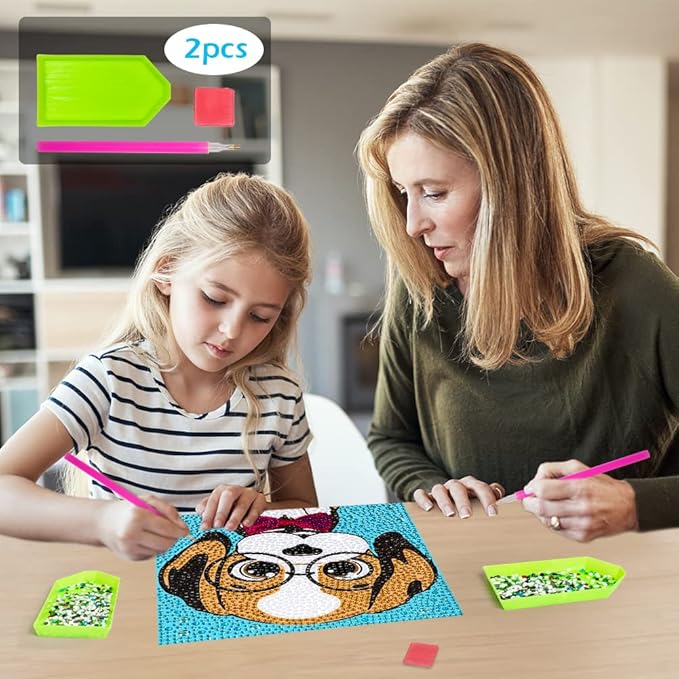 QEUOYSS Diamond Art Kit for Kids with Wooden Frame Art and Crafts for Kids Ages 6-8 -10-12 Easy to DIY Diamond Art for Kid and Adult Beginners Home Wall Decoration (Cute Dog)