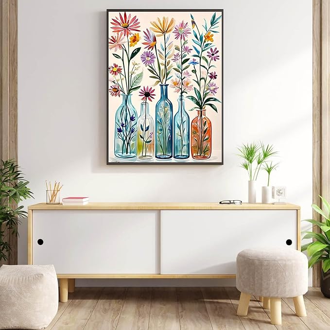 DIY Diamond Art Kits for Adults Flowers Diamond Painting Kits for Adults Beginners, Round 5D Full Drill Paint by Diamonds Gem Art Dots Painting Vase Flowers Crafts for Home Wall Art Decor 11.8x15.7in