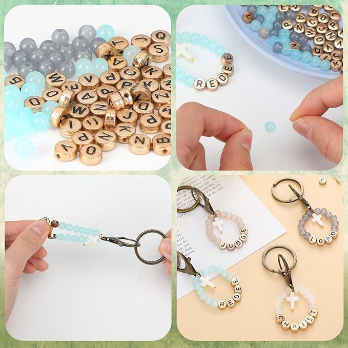 Ferreve 448pcs Easter Christian Keychain Making Kit Cross Beads Keychain Making Craft Religious DIY Cross Beads and Charms for Easter Teacher Appreciation Gifts Church Activities