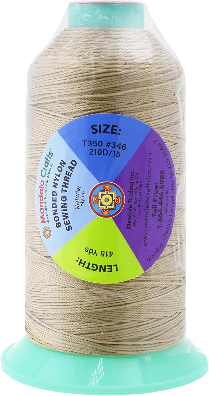 Mandala Crafts Size 346 210D T350 Bonded Nylon Thread - Cream 415 YDs Tex 350 Heavy Duty Sewing Threads for Leather, Jeans, Weaving, Outdoor Marine Upholstery