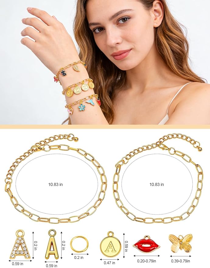 ZMLTLMG 552Pcs Gold Charm Bracelet Making Kit, Premium Paperclip Chain Jewelry Making Supplies with Enamel Charms, Letter Beads & Jump Rings, DIY Crafts Gift Set for Women Girls Adults