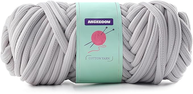 Chunky Yarn for Hand Knitting & Crocheting, Thick Big Twist Tubular Yarn for Making Blankets, Bags, Baskets, Pillows & Pet Nests - 0.55lb/250g (Grey)