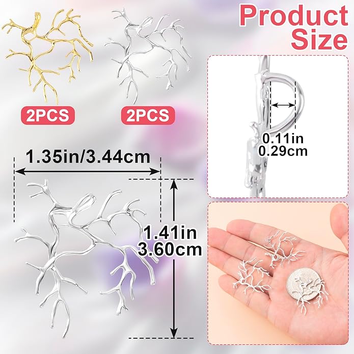 Branch Shape Blanks, Adjustable Claw Pendant Trays, Hypoallergenic Brass Branch Prong Pendant Bezels for Jewelry Making Bracelet Earrings Necklace DIY Crafts