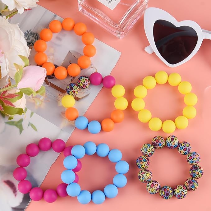 ASTARON 100 Pcs 15mm Silicone Beads for Keychain Making, Blue Hot-Pink Yellow Orange Round Beads for Bracelets Beadable Pens Decorations Crafts Making Party Favours Supplies