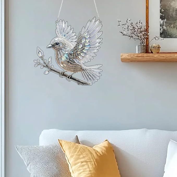 ARPADAMO Hanging Diamonds Art kit for Adult,DIY Bird Pendant Diamonds Painting Art Kit, 7.8x7.8 inch Acrylic Diamonds Painting Board Kit Ornament, Special Crystal Diamond Hanging Ornament