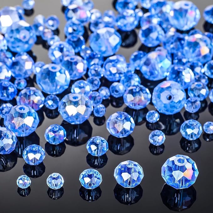 Song Xi 1250PCS AB Blue Crystal Beads for Jewelry Making, Rondelle Glass Beads for Bracelets Necklace, Earring, Pendants and Making Supplies, Bulk, Arts and Crafts, Sparkling (3/4/6/8/10mm)