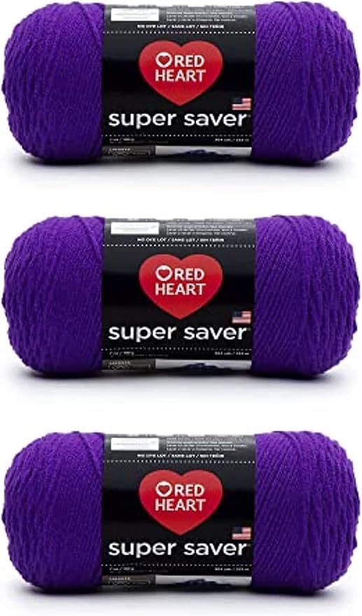 Red Heart Super Saver Amethyst Yarn - 3 Pack of 198g/7oz - Acrylic - 4 Medium (Worsted) - 364 Yards - Knitting/Crochet