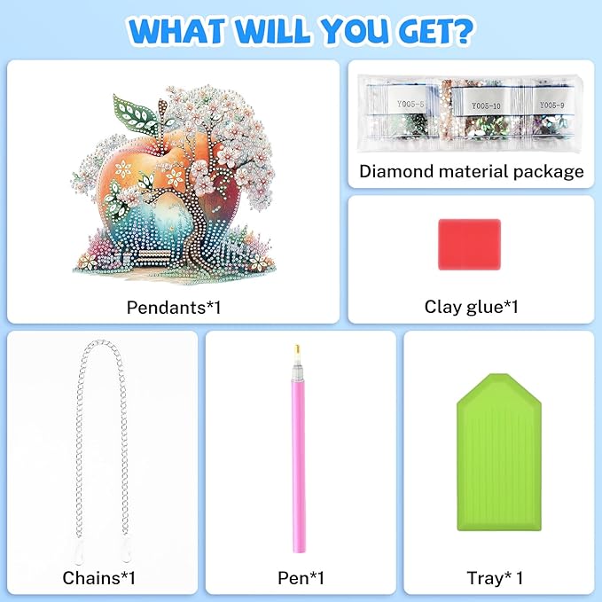 Bowetile Cherry Blossoms Diamond Art Hanging Kits for Adults, Diamond Art Suncatchers Apple, 5D Special Shape Diamond Painting Pendant Window Ornament Gifts for Home Wall Door Garden Decor