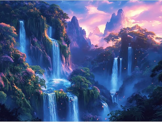 Camocin Diamond Art Kits for Adults Waterfall, 5D Landscape Diamond Painting Kits for Adults Beginners, DIY Waterfall Full Round Dots Drill Gem Art Kit for Home Wall Decor 12 x 16 Inch