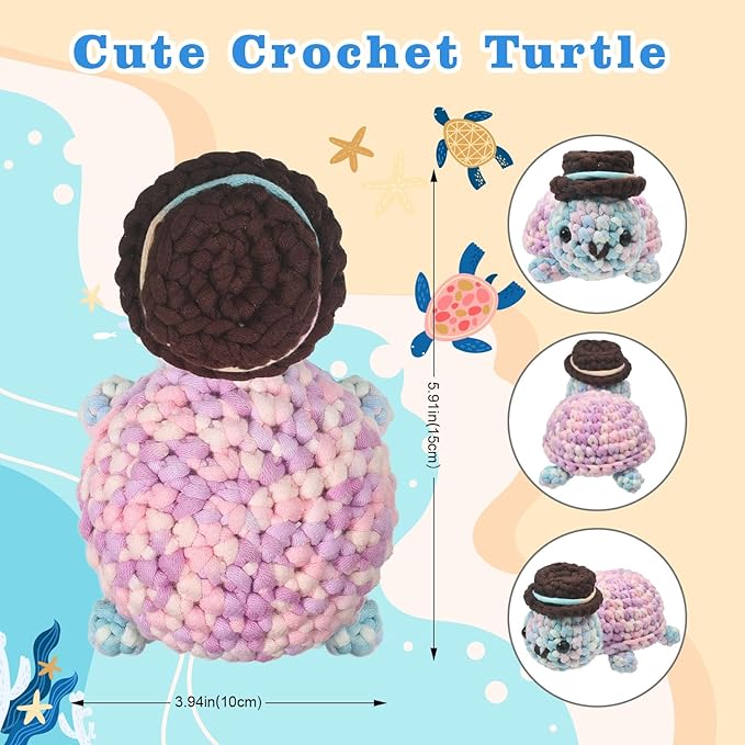 Zepiany Crochet Kit for Beginners, Amigurumi Beginner Crochet Kit for Adults, Crochet Turtle Crocheting Kit, Cute Crochet Animals Knitting Kit with Step-by-Step Video, Crafts Kits for Adults