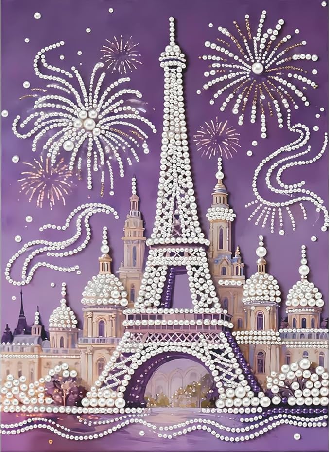 GEMFAMILY Diamond Art Painting Special Shaped Kits for Adults, Eiffel Tower Pearl Diamond Painting Kits for Adults Beginner,DIY 3D Pearl Diamond Dots Gem Art Craft for Home Decor 12 x 16 inch