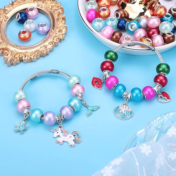 AIPRIDY 100Pcs 15x11mm Painting Murano Large Hole Glass Beads Mix Color with Silver Brass Cores European Charm fit Bracelet Necklace (Pearl)