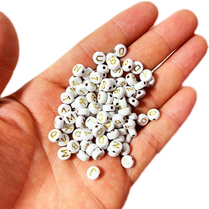 Alphabet Beads A-Z 1300Pcs Letter Beads, Acrylic 4x7mm Round Letter Beads Kits,Black Digit and Colorful Smile Beads for Bracelets Necklaces DIY Jewelry Making (Golden)