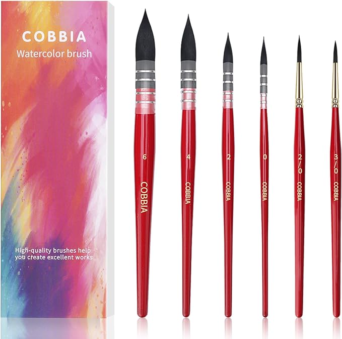 Watercolor Brush Set, Soft Synthetic Squirrel Hair, Round Tip Mop Brushes for Professional Artists - Gouache, Fine Detailing, Acrylic, Gouache, Oil(6Pcs)