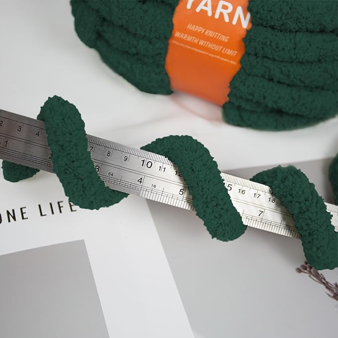 Chunky Yarn for Hand Knitting and Blankets – Super Soft Jumbo Chenille Yarn Pack for Crocheting, Bulky DIY Projects, 8 Skeins(Dark Green)