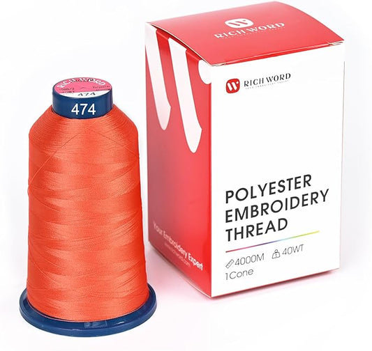 Poolin Embroidery Machine Thread Richword Selected Red 4000M 40WT Polyester Embroidery Thread – Smooth, Strong Single Spool for Home & Commercial Machines 0474