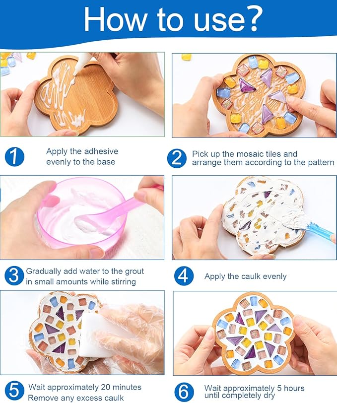 4 Sets DIY Mosaic Kits for Adults with Wooden Coasters, Mixed Color Glass Mosaic Tiles Craft Kits for Adults Women, Complete Mosaic Coaster Making Kit for Home Decor Gifts (4, Crystal Sand)