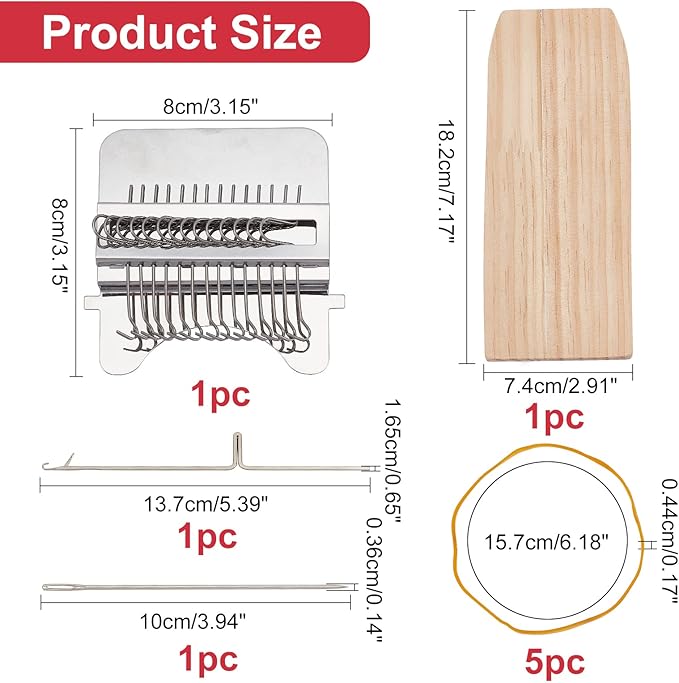 arricraft Wood Knitting Looms, Mini Weaving Frame Loom Kit with Pin Rubber Findings for DIY Weaving Arts, Repair Clothes, Mending Jeans