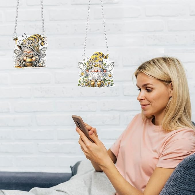 2 PCS Diamond Painting Pendant Diamond Art Suncatchers Diamond Art Pendant Hanging Diamond Art Pendant Kits Pendant Ornaments Diamond Painting Gnome Hanging Pendant Diamond Painting Gnome