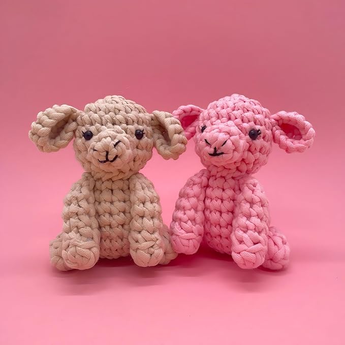 Lamb Crochet Kit for Beginners, Learn to Crochet Animal Starter Set with Tutorial & Crocheting Manual, Easy Yarn Knitting Kit for Adult & Kid 12+, Stuffed Sheeps Craft Doll for Xmas Gift