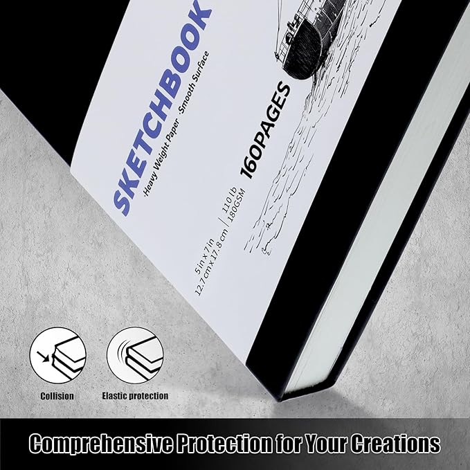 Hardcover Sketch Book, 110lb/180GSM Sketchbook for Drawing Painting, 160 Pages/80 Sheets Sketch Pad, 5×7 in Drawing Book Art Supplies for Teens, Adults, Artists