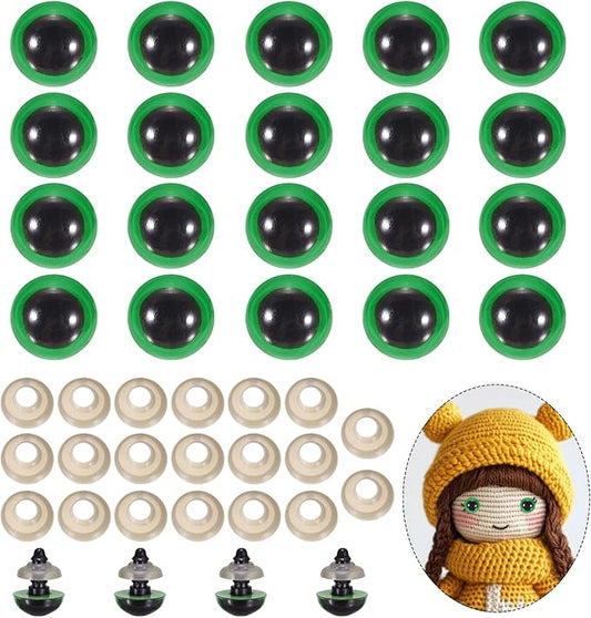 PATIKIL 14mm Safety Eyes, 20Pcs Realistic Doll Crocheting Safety Eyes with Washers for Decor Crochet Accessories Dolls Craft Halloween, Green